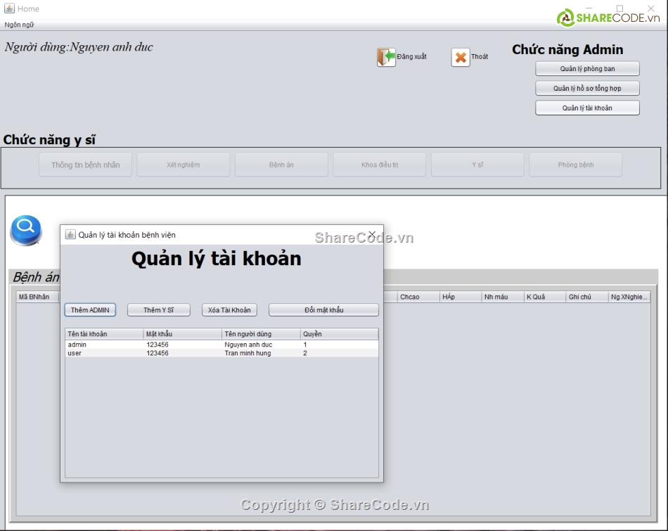 code quản lý Java,Code Quản lý bệnh viện,quản lý bệnh viện java,Code java quản lý bệnh viện