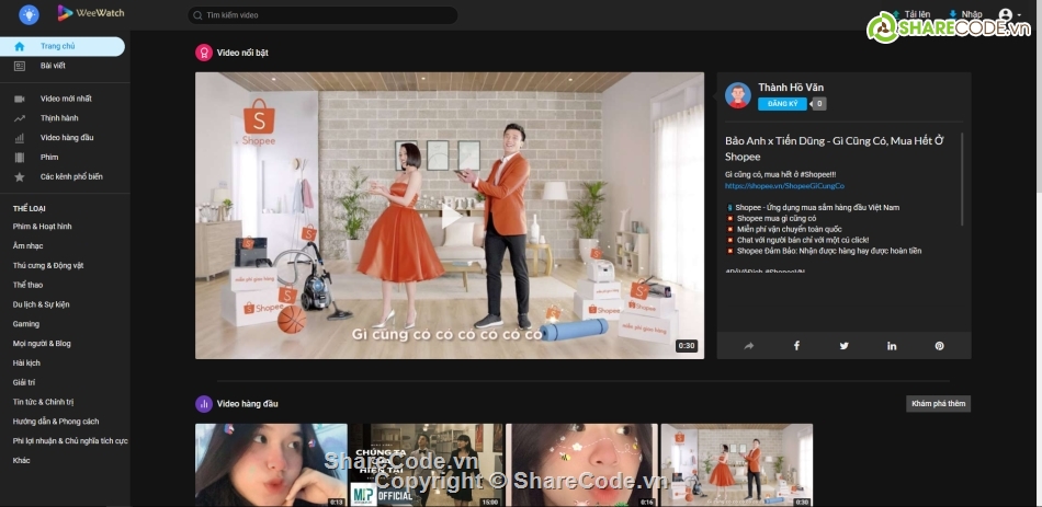 code chia sẻ video,Full code chia sẻ video,web chia sẻ video,share code video,website chia sẻ video,mạng chia sẻ video