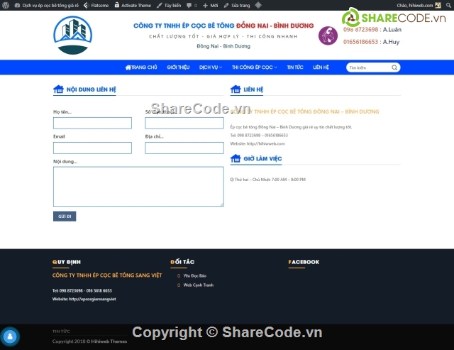mẫu website ép cọc bê tông,giao diện web dịch vụ,website dịch vụ,website xây dựng