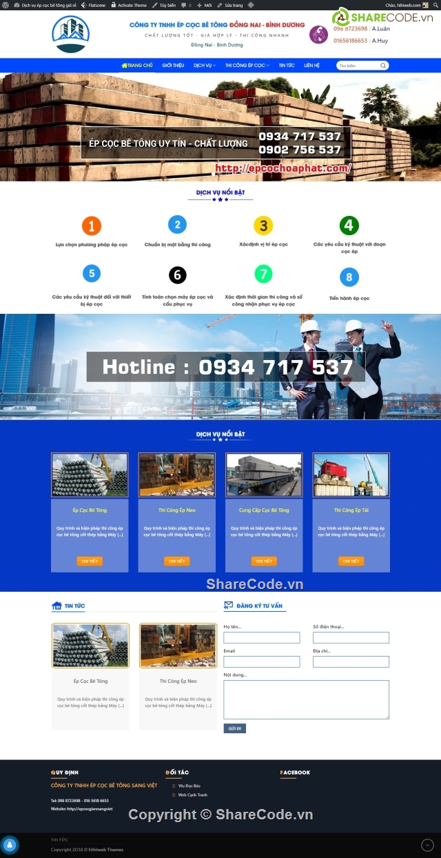 mẫu website ép cọc bê tông,giao diện web dịch vụ,website dịch vụ,website xây dựng