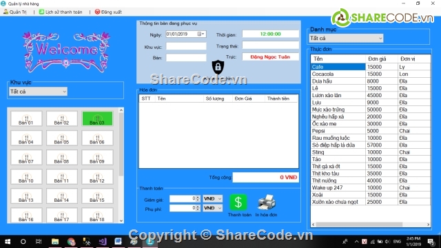 quản lý nhà hàng c#,mô hình 3 lớp,quản lý nhà hàng,phần mềm quản lý,Quản lý nhà hàng C#