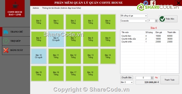 Quán cafe,quán Caffe,Cafe 3 lớp,full báo cáo,quan ly coffee,quản lý quán cà phê