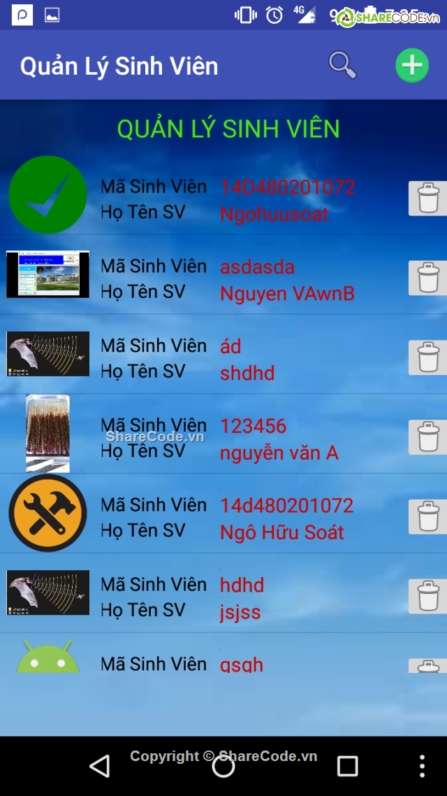 Thông Tin Sinh Viên,Android Source code,sinh viên,quản lý sinh viên,quản lý điểm,ứng dụng android