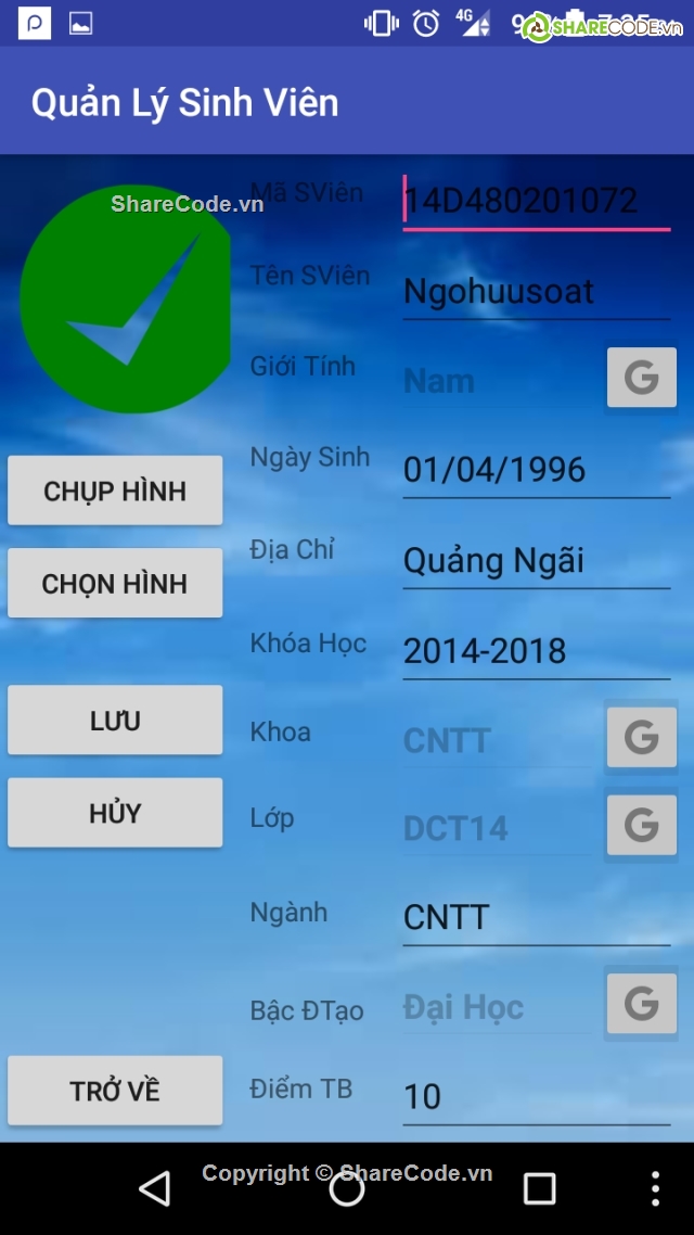 Thông Tin Sinh Viên,Android Source code,sinh viên,quản lý sinh viên,quản lý điểm,ứng dụng android