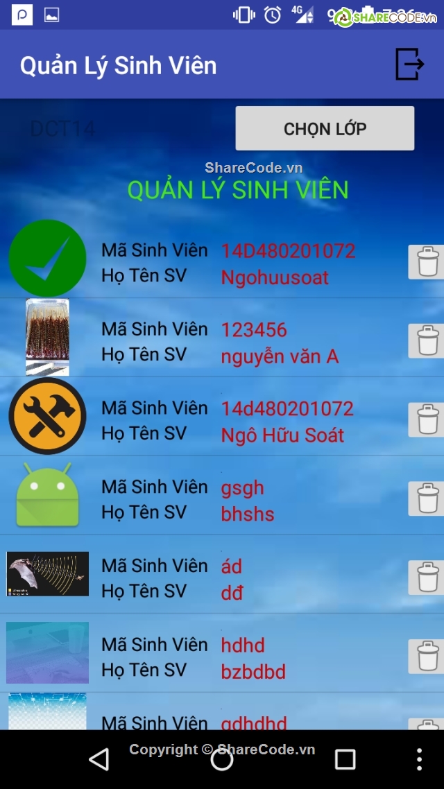 Thông Tin Sinh Viên,Android Source code,sinh viên,quản lý sinh viên,quản lý điểm,ứng dụng android