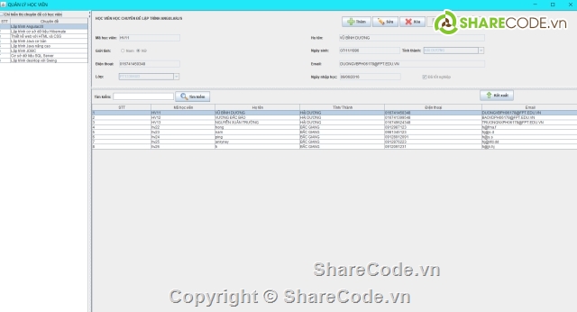 Quản lí hoc viên,Java swing,code Quản Lí Học Viên,Quản lý học viên Java,Quản lý học viên