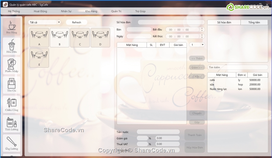 Code quản lý quán cả phê C#,C# quản lý quán cafe,quản lý cafe C#,code quản lý quán cafe,Code quán cà phê C#