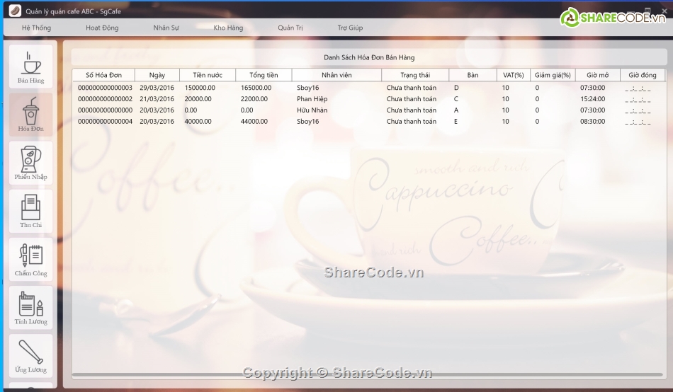 Code quản lý quán cả phê C#,C# quản lý quán cafe,quản lý cafe C#,code quản lý quán cafe,Code quán cà phê C#