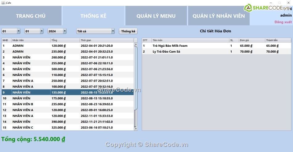 quản lý quán Cafe,code quản lý quán Cafe,Source code quản lý quán Cafe