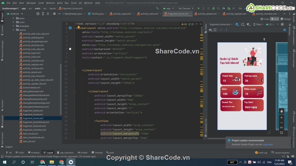 quản lý sách,android studio,android quản lý sách,mã nguồn quản lý sách,code quản lý sách android