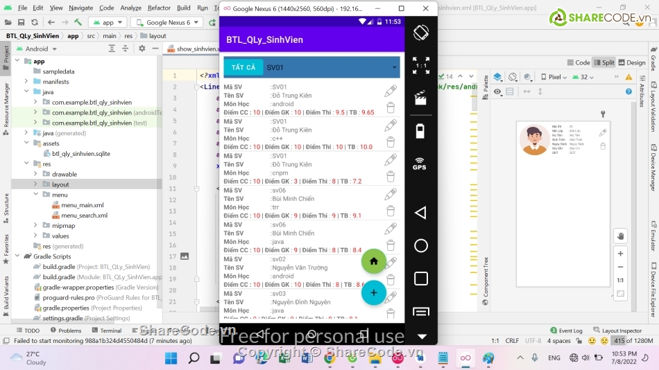 Quản lý sinh viên,Android Source code,Quản lý điểm sinh viên,code quản lý sinh viên,Source code quản lý sinh viên