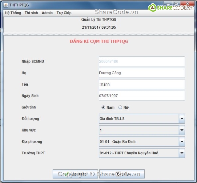 code quản lý thi,dowload code quản lý thi,code quản lý kỳ thi trung học,Code Thi trung học phổ thông quốc gia,java swing code quản lý thi,java swing code quản lý kỳ thi