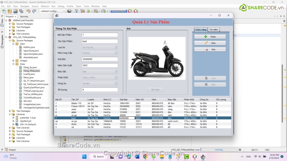 Source code Java Swing,code Java,website quản lý xe,quản lý xe máy java,code quản lý xe máy,đồ án quản lý xe máy