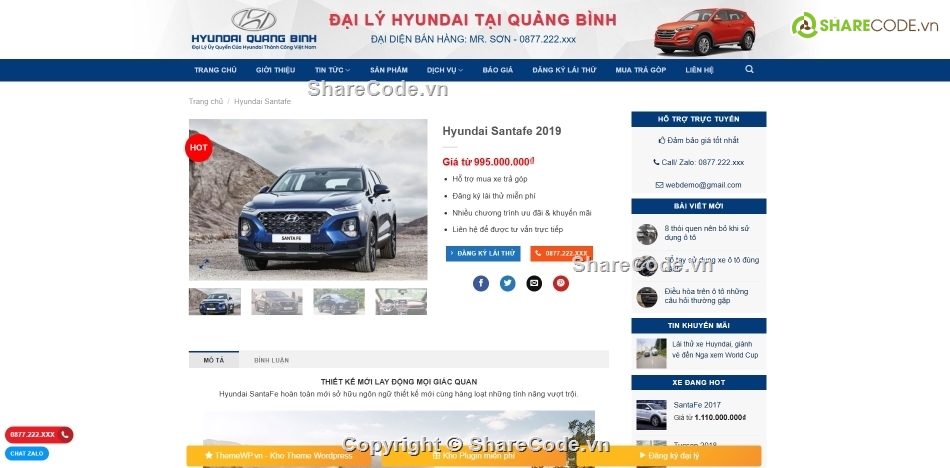 bán xe,Hyundai,share code,wordpress,theme