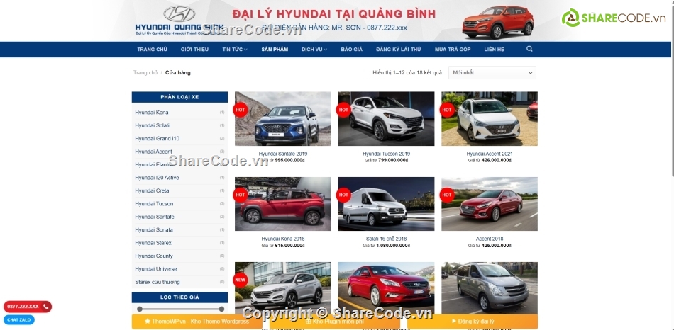 bán xe,Hyundai,share code,wordpress,theme