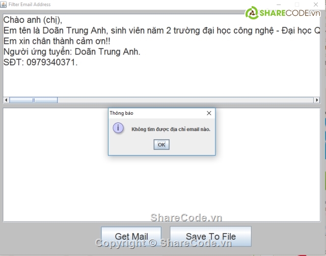 Ứng dụng,Lọc mail,mail,ứng dụng lọc mail,email trong text,Java Swing