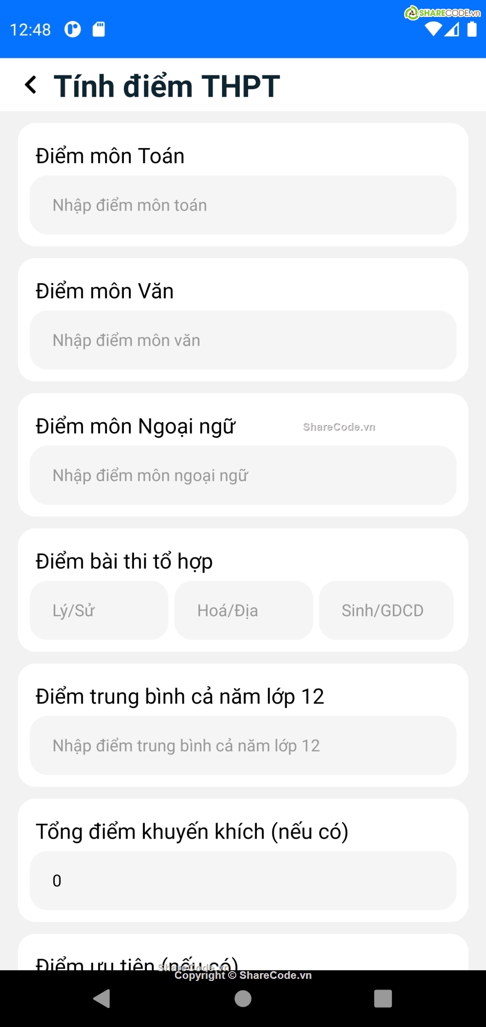 Ứng dụng tính điểm,Code app tính điểm THPT,Code tính điểm thi,Tính điểm thi THPT