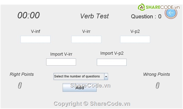 English,Verb Test,Source Code,source code java,verb test động từ bất quy tắc