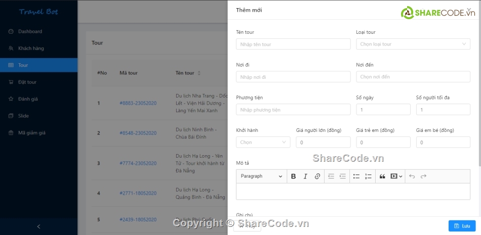 Code web đặt tour du lịch,Website đặt tour du lịch,Code web quản lý,website du lịch