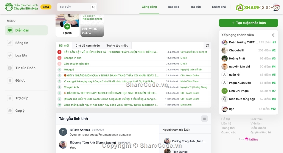 Diễn đàn,web,thpt,code,source code web diễn đàn,học sinh