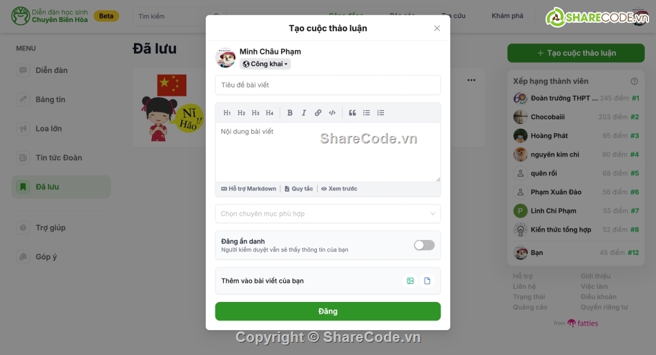 Diễn đàn,web,thpt,code,source code web diễn đàn,học sinh