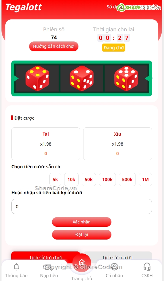 reactjs,nextjs,web realtime,casino game,nodejs,game tài xỉu