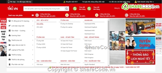 website bán laptop,web bán máy tính,website bán linh kiện máy tính,website điện tử,website link kiện PC