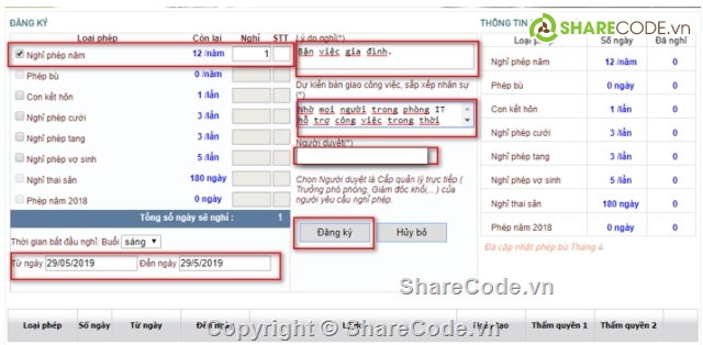website quản lý,quản lý nhân sự,Đăng ký phép online,code quản lý nhân sự,quản lý văn bản