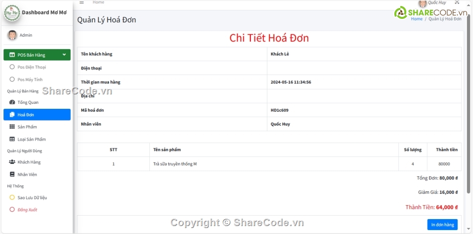 Website bán hàng,code quản lý cửa hàng,pos web bán hàng php mysql,đồ án web bán trà sữa php