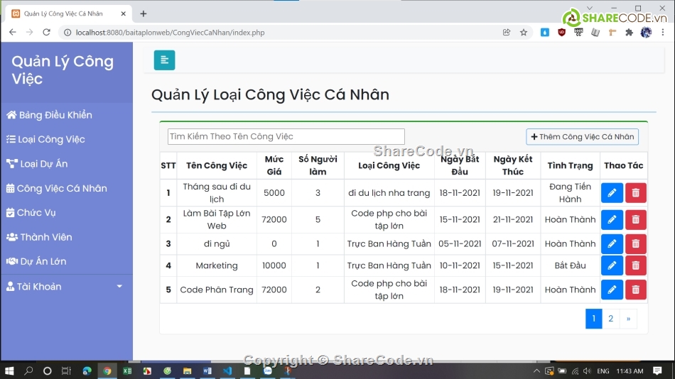 Source code web quản lý PHP,Code web quản lý công việc,code website quản lý công việc