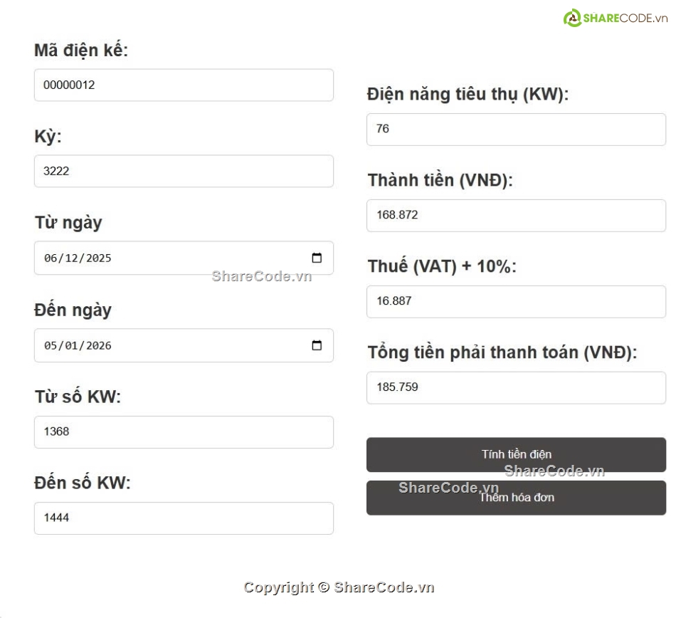 quản lý hóa đơn điện,quản lý tiền điện,source code hóa đơn,web quản lý,code tiền điện,Source website
