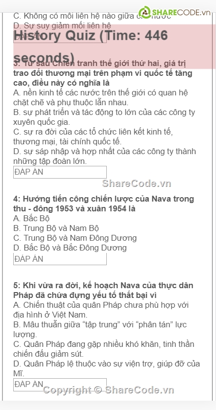 Thi trắc nghiệm,website trắc nghiệm,Project History Quiz Game,code website Thi trắc nghiệm