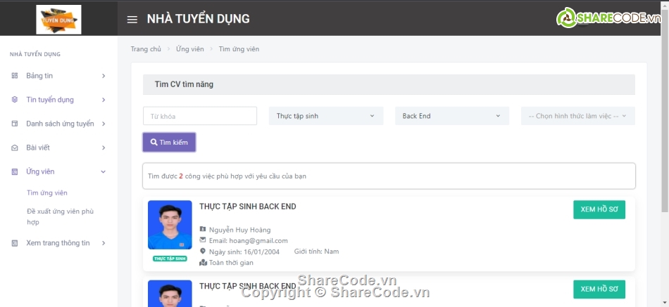 website tuyển dụng,quản lý tuyển dụng,website tìm việc,code Website tuyển dụng