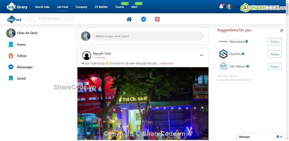 Joblibrary,tạo cv,facebook newsfeed,video call,code website đẹp,đồ án