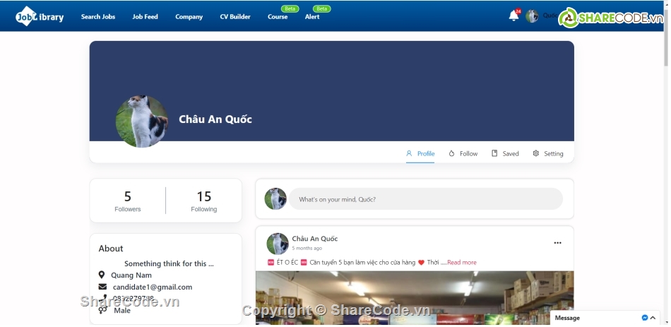 Joblibrary,tạo cv,facebook newsfeed,video call,code website đẹp,đồ án