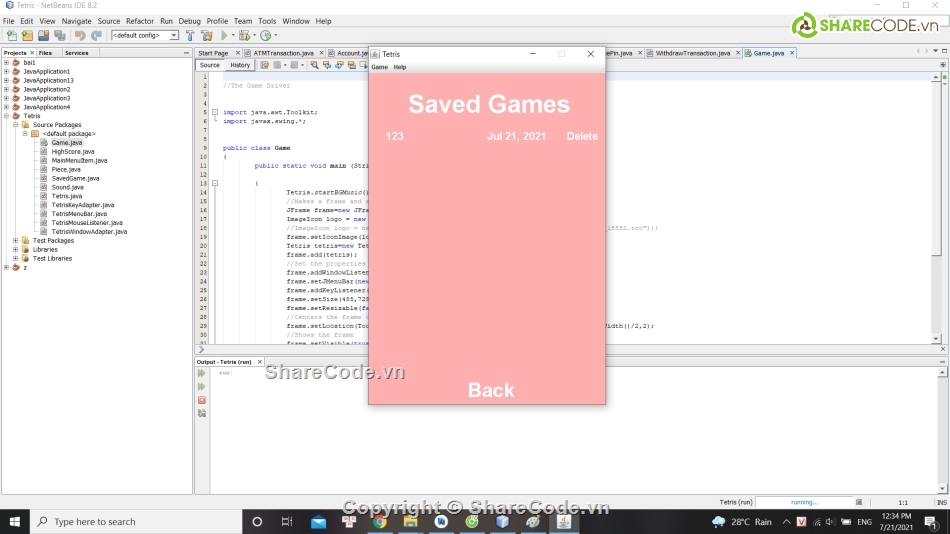 Java Game Tetris,Code game java tetris,Game Xếp gạch