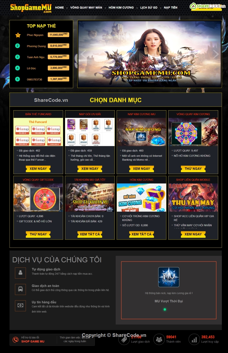 shop game mu,code bán nick mu,nạp kim cương mu,nạp gói ưu đãi mu,vòng quay mu,shop dịch vụ mu