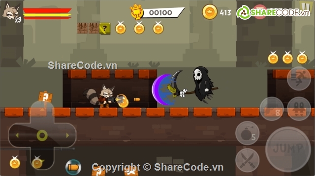 Super Raccoon Adventures,Platform 2D All In One (P2DAIO),Super Raccoon,source code game,P2DAIO fv1.0