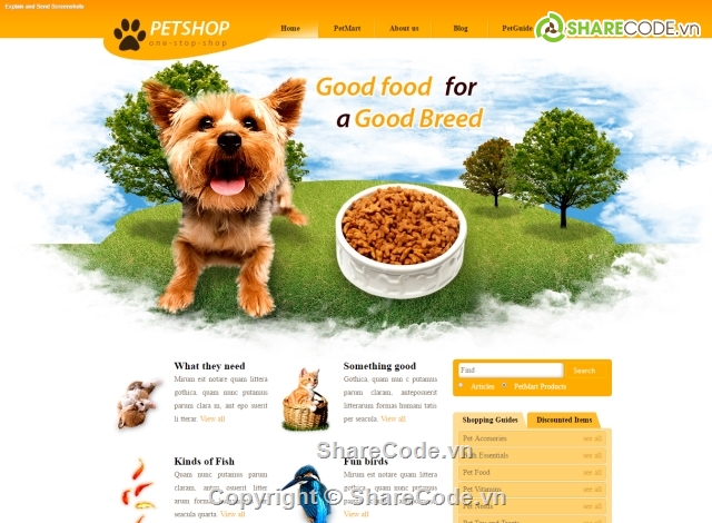 Template HTML trng tin tức, giới thiệu pet shop, bán thú nuôi và thức ăn  thú cưng