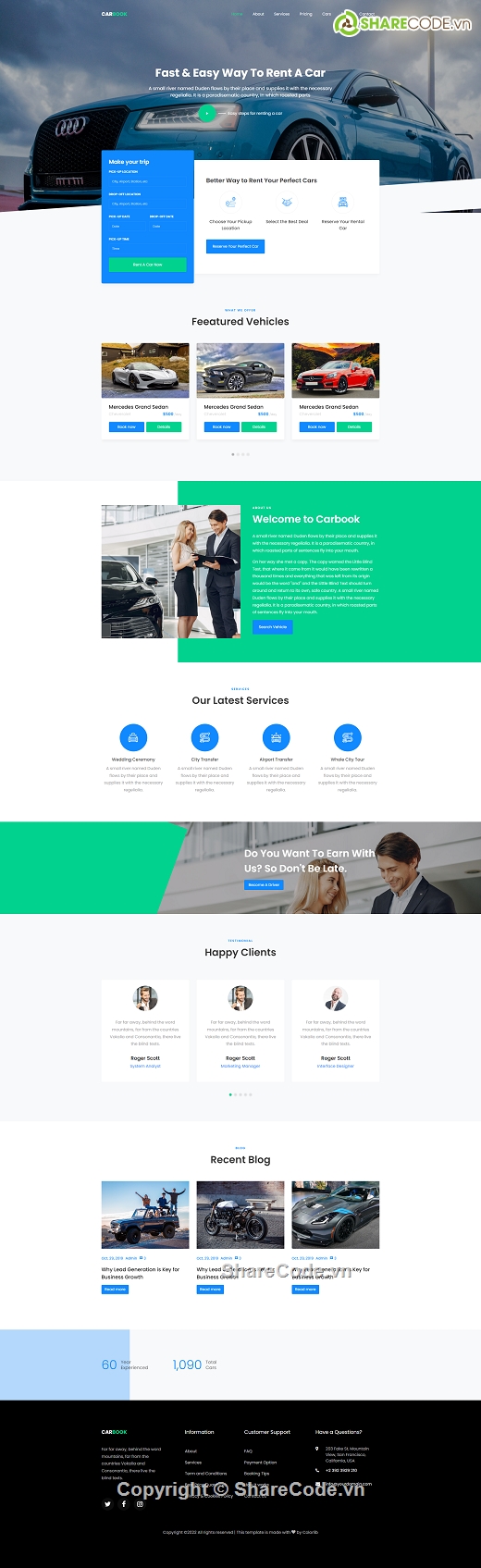 Template website book xe,Template website thuê xe,web thuê xe html