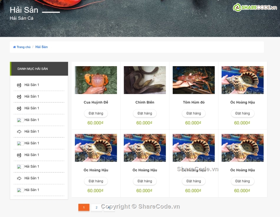 giao diện web,giao diện website,Template website,giao diện web hải sản