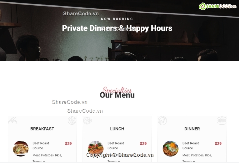 Template web đặt bàn món ăn,Template website nhà hàng,Template giới thiệu món ăn,Template website giới thiệu nhà hàng