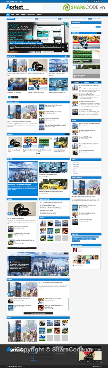 Theme blogger tin tức,Apriezt,teamplate bloger adsence,Tin tức Blogger,theme tin tức