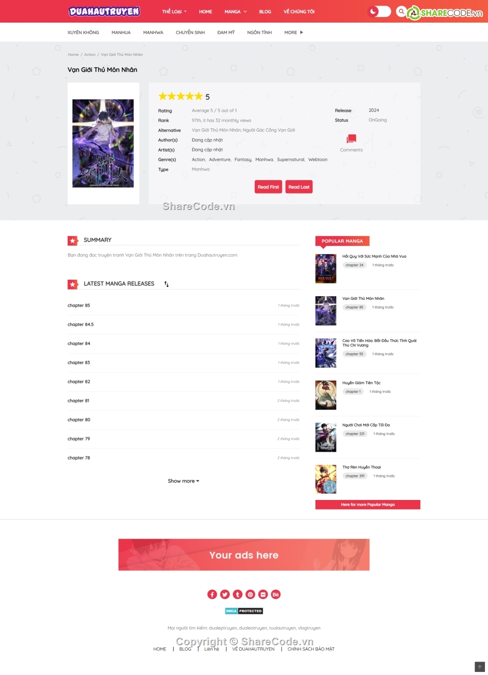 web truyện,theme truyện tranh,code truyện tranh,web đọc truyện,theme wordpress đọc truyện,website truyện tranh