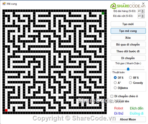 code tìm đường đi mê cung c#,code mê cung c#,code c# + báo cáo,mê cung