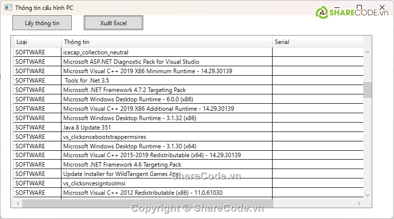 Tools C# lấy dữ liệu phần cứng phần mềm trên PC,Tools lấy dữ liệu trên PC,Tools lay thong tin may tinh pc,Tools lay thong tin computer