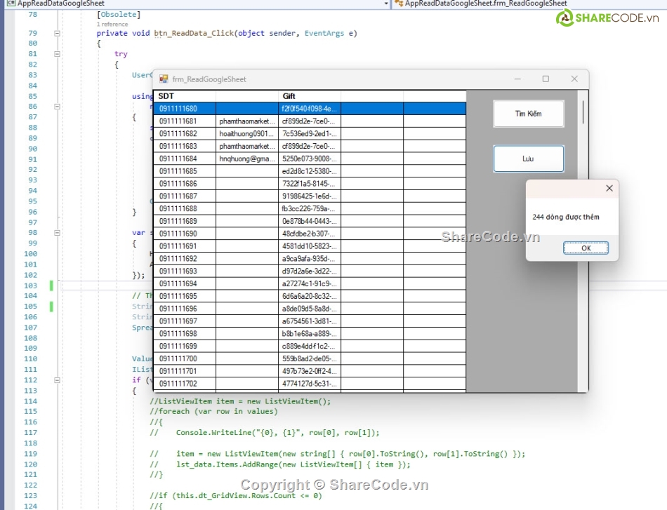 winform c#,Api Google Sheet,Doc data tu google sheet,Ghi data xuong sql,Tools đọc data,api link google sheet