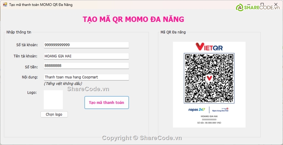 Tao ma QR code da nang C#,Tao ma QR Momo da nang Full C#,tao QR code ngan hang,Tools tao QR code C#