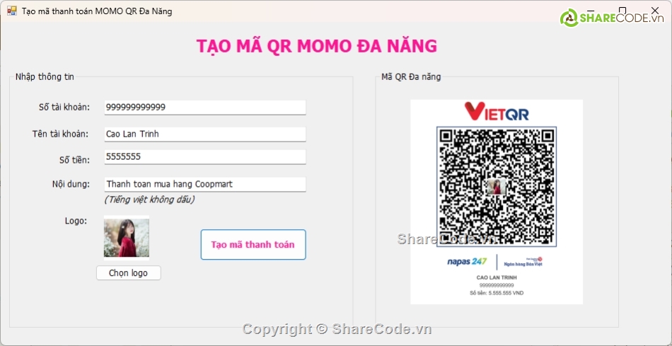 Tao ma QR code da nang C#,Tao ma QR Momo da nang Full C#,tao QR code ngan hang,Tools tao QR code C#