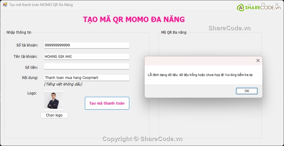 Tao ma QR code da nang C#,Tao ma QR Momo da nang Full C#,tao QR code ngan hang,Tools tao QR code C#